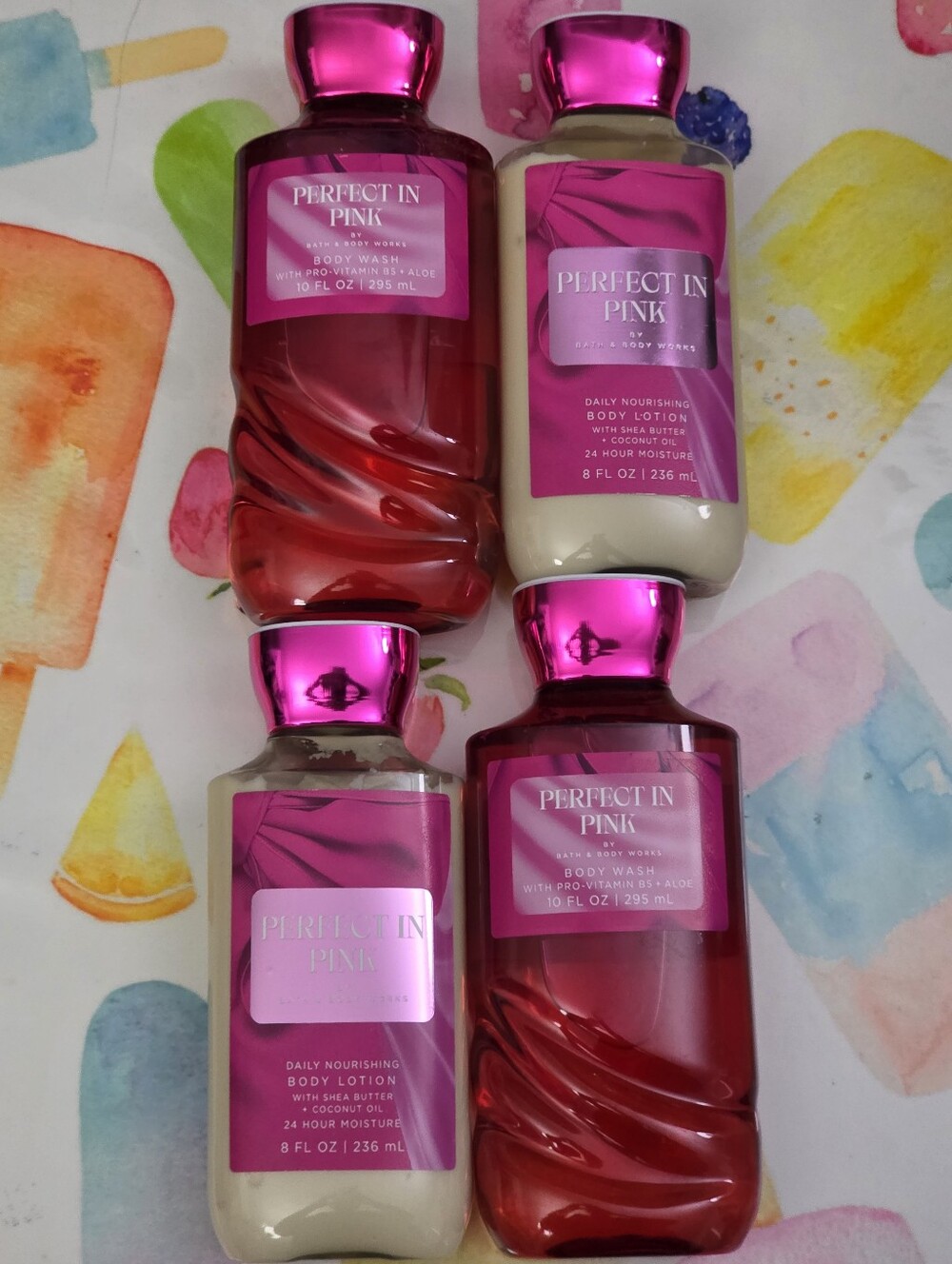 Bath & Body Works Perfect in Pink Body Wash & Body Lotion Set of 4 NEW RARE